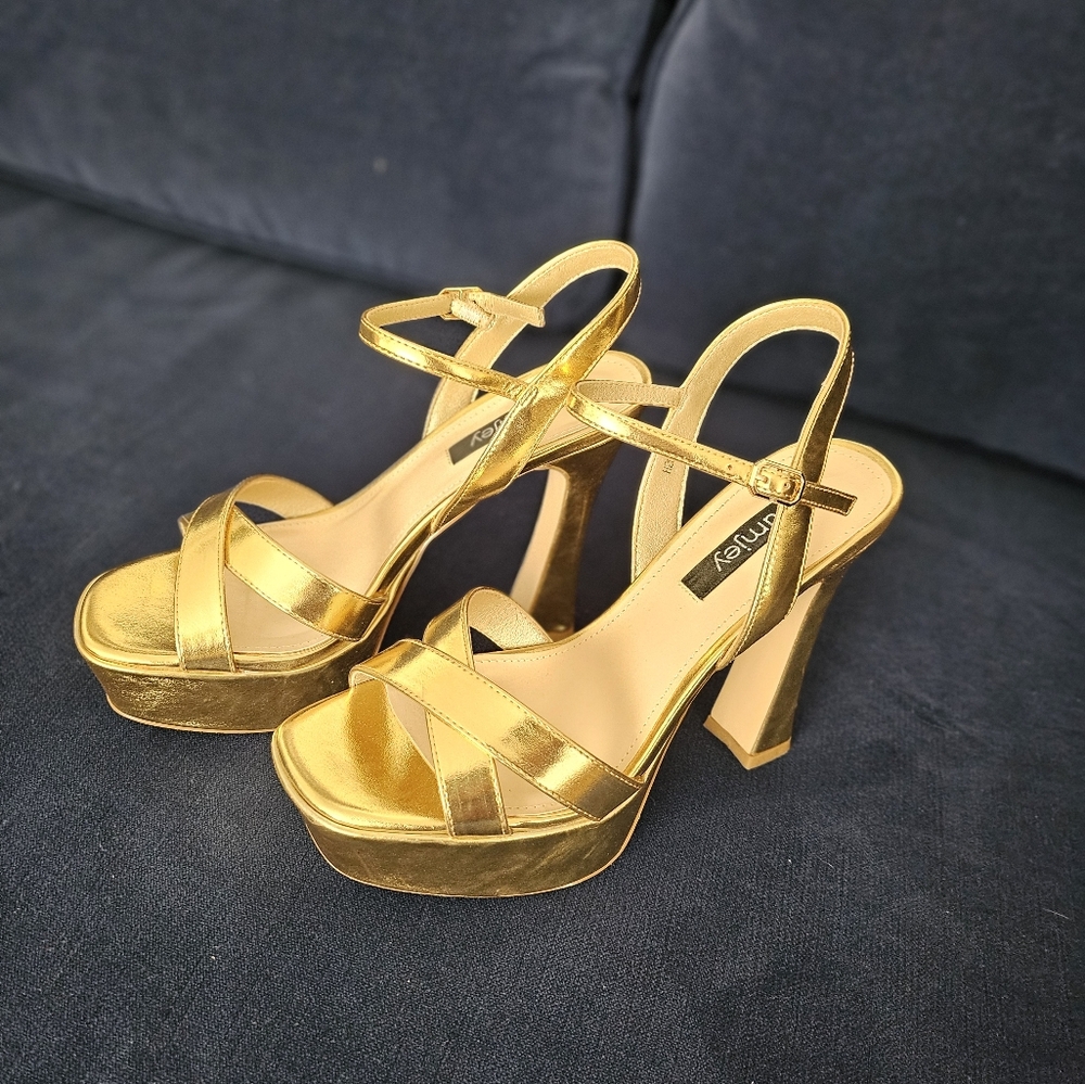 Gold Strappy Platform Heels